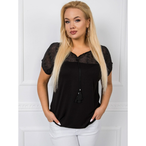 Black plus size blouse with drawstrings