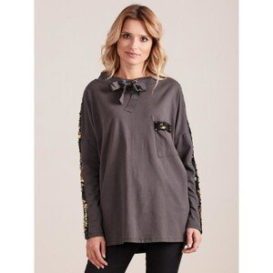 Dark grey blouse with tie and sequins