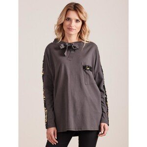 Dark gray blouse with binding and sequins