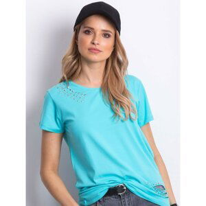 Blue t-shirt with studs and slits