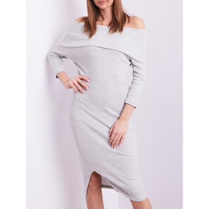Women´s striped dress with a wide collar in light gray