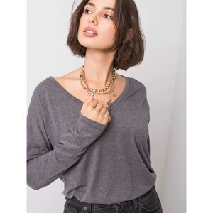 Dark gray melange cotton blouse with long sleeves