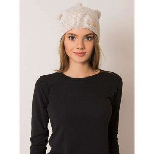 RUE PARIS Beige lady's beanie with pompom