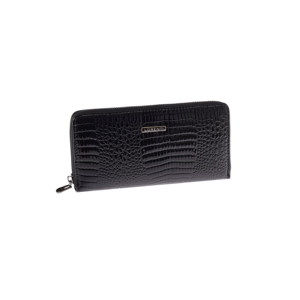 Long crocodile skin wallet with black zipper