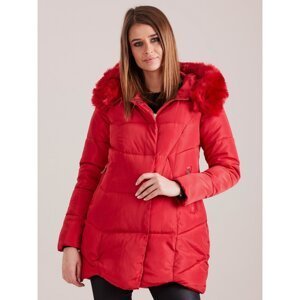 Red hooded winter jacket
