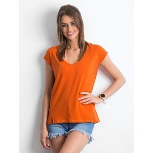 Dark orange V-neck cotton t-shirt
