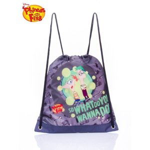 Gray sack backpack with Phineas and Ferb motif