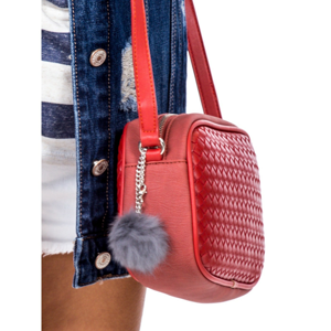 Red messenger bag with braid and fur
