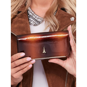 Lacquered brown natural leather wallet