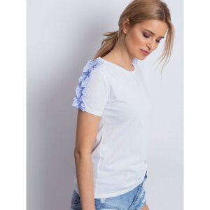 White T-shirt with ruffled sleeves