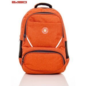 Orange school backpack with a patch