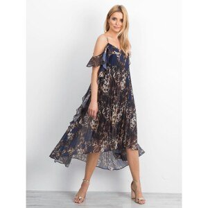 Brown and navy blue dress with an animal motif