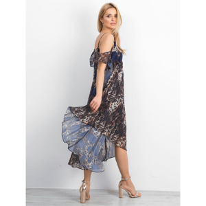 Brown and navy blue dress with an animal motif