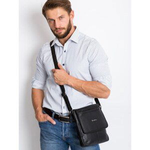 Men's black leather messenger bag