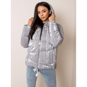 Gray quilted jacket with a hood
