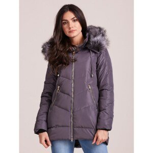 Graphite winter jacket with fur on the hood