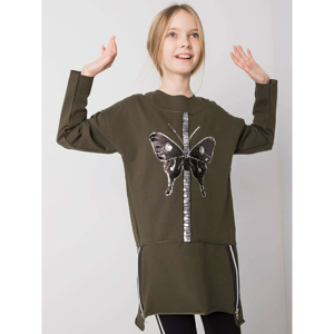 Khaki tunic for a girl with a sequin butterfly