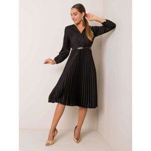 Black pleated midi dress