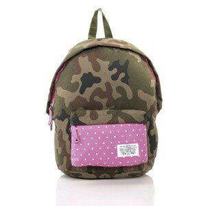 Pink school backpack with a camo motif