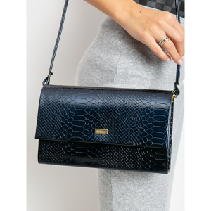 Lacquered clutch bag with animal patterns in navy blue