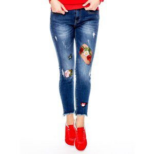 Dark blue jeans with patches