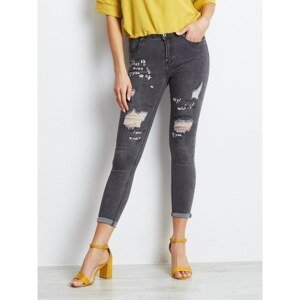 Gray denim jeans with a print