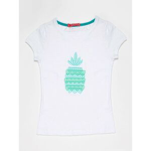 White T-shirt for a girl with a turquoise pineapple patch