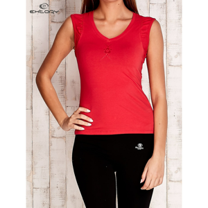 Red sports top with ruffles on the shoulders
