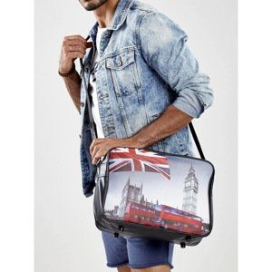 Black men's eco-leather bag with London motif