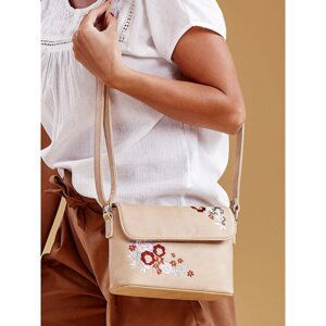 Beige handbag with floral embroidery