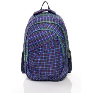 Blue school backpack with a check pattern