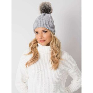 Gray winter hat with a pompom