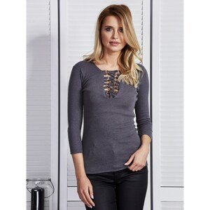 Lady's gray blouse with lace neckline