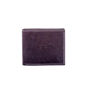 Black leather wallet for men with stitching