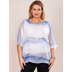 Airy white and blue blouse with an ombre PLUS SIZE pattern
