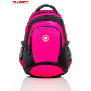 Pink school backpack with a patch