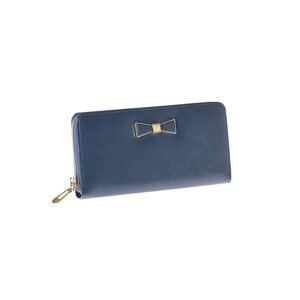 Dark blue oblong wallet with a bow and zipper