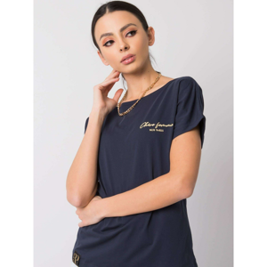RUE PARIS Navy blue t-shirt with a neckline on the back