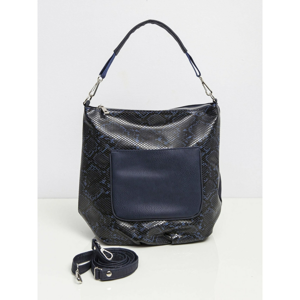 Handbag with a navy blue crocodile skin pattern
