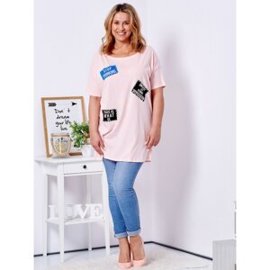 Light pink T-shirt with a print of PLUS SIZE patches