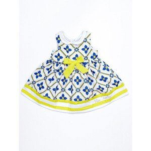 Flared blue and yellow girl´s dress with a bow