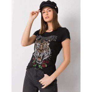 Women's black T-shirt with application