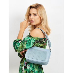 Women´s handbag with an openwork pocket, light blue