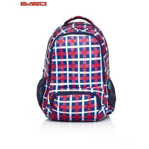 School backpack with a colorful check pattern