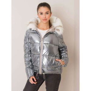 Beige and silver reversible winter jacket with fur