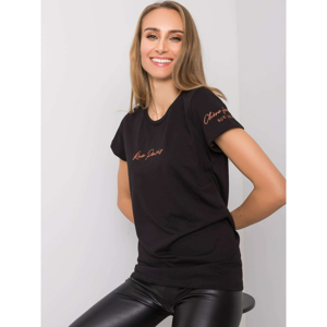 RUE PARIS Black cotton t-shirt with embroidery