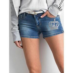 Blue denim shorts with an application