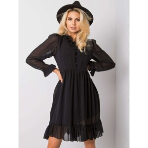 RUE PARIS Black women´s dress with a frill