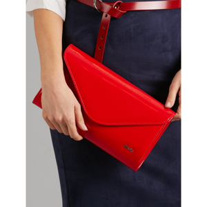 Large red lacquered clutch bag