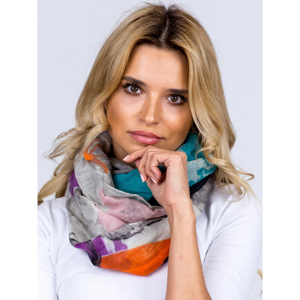 Airy gray-purple shawl with colorful motifs